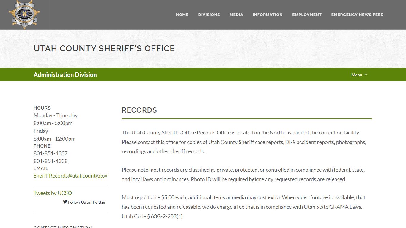 Utah County Sheriff's Office Records