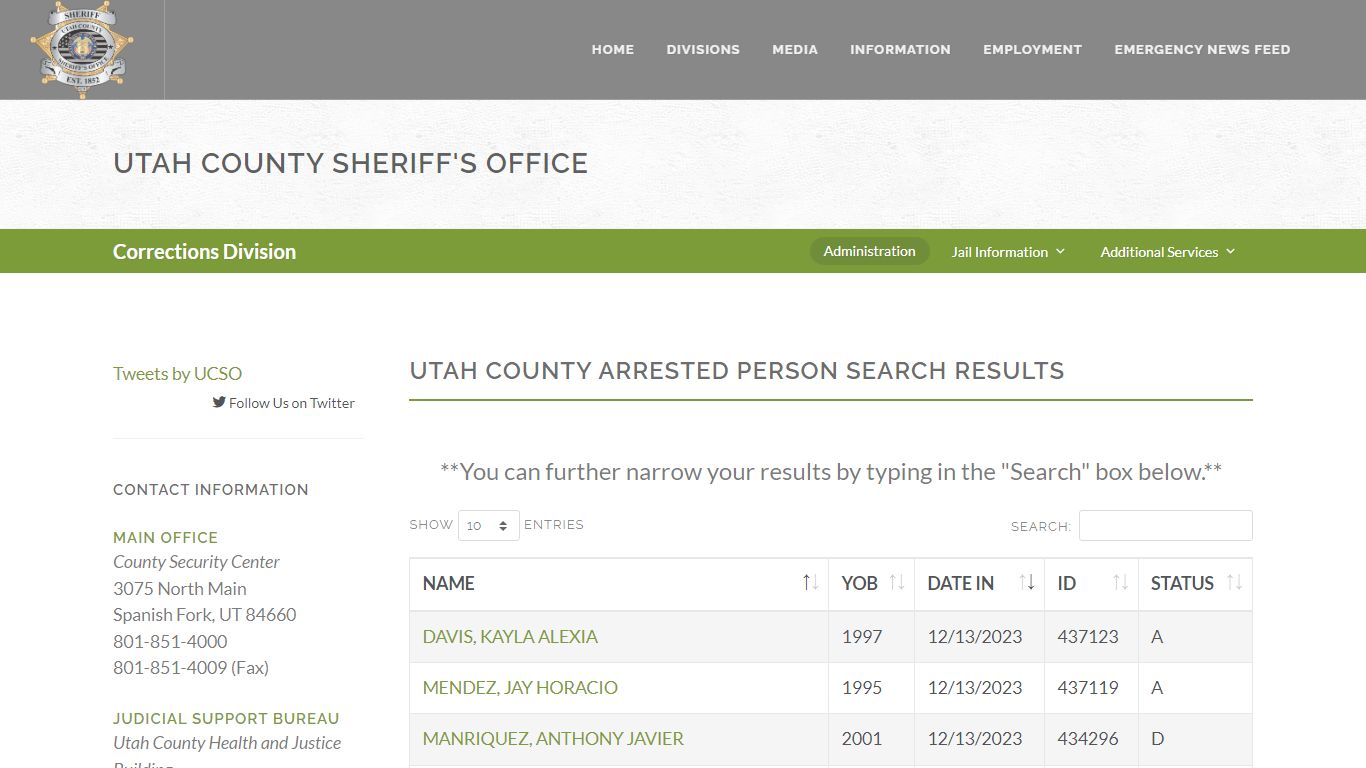 Utah County Sheriff's Office Inmate Search